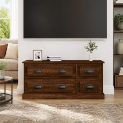TV Cabinet Brown Oak 100x35.5x45cm Engineered Wood Storage Unit with 4 Drawers