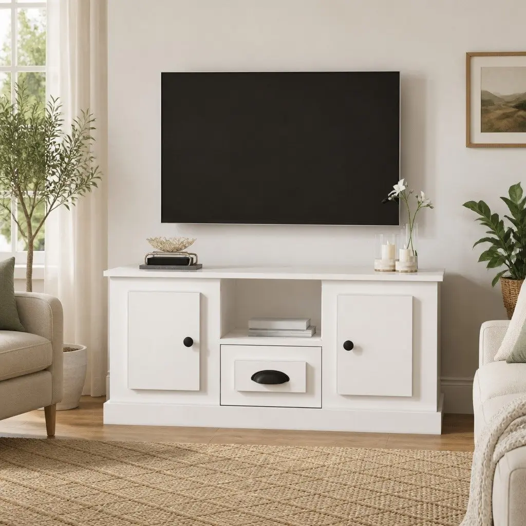 TV Cabinet White Engineered Wood Storage Unit 100 x 35.5 x 45 cm