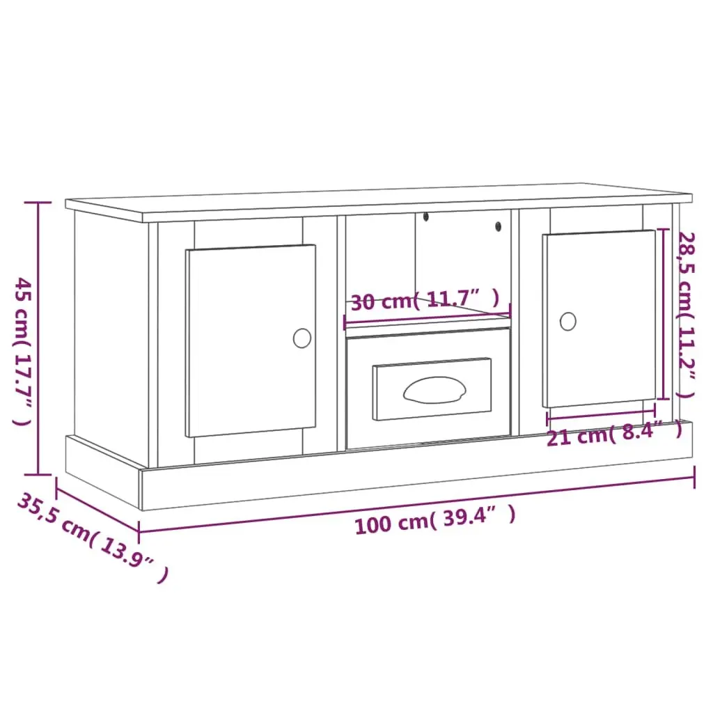 TV Cabinet White Engineered Wood Storage Unit 100 x 35.5 x 45 cm