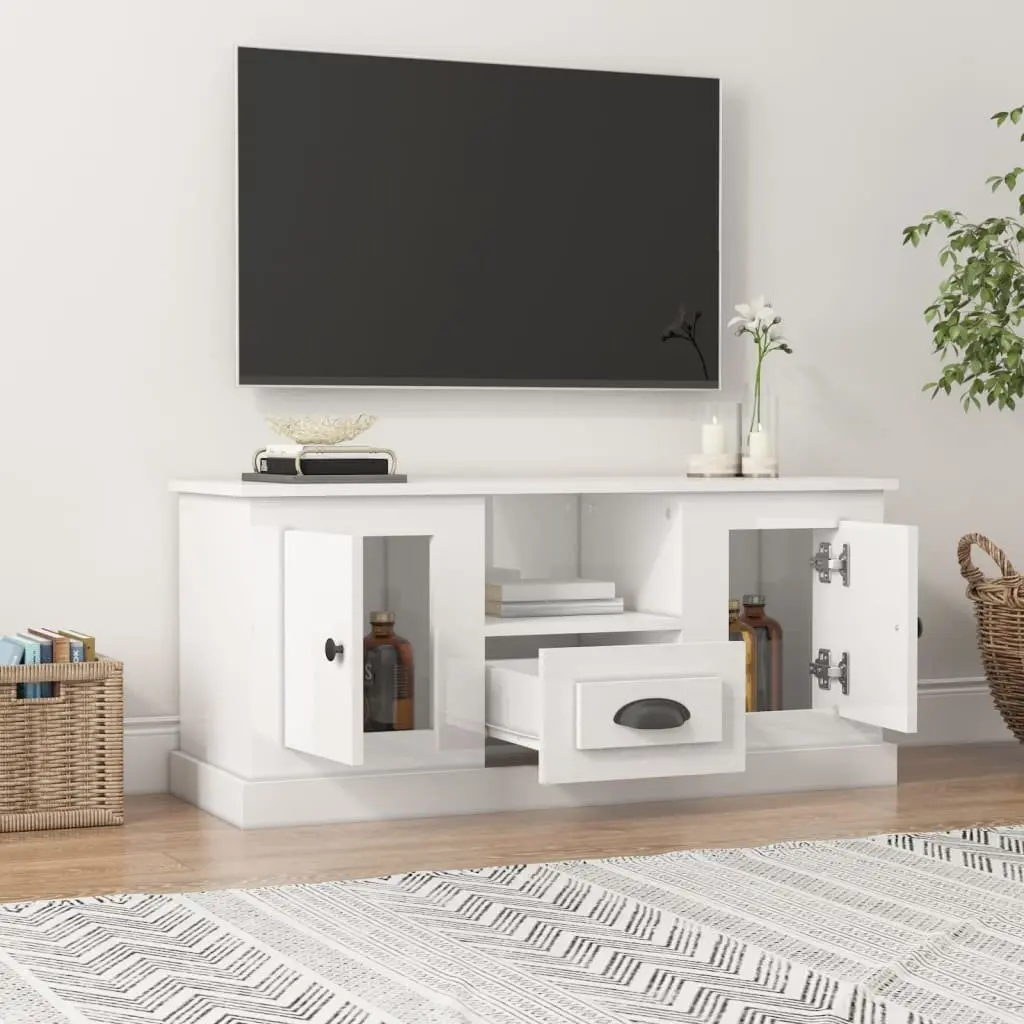 TV Cabinet High Gloss White Engineered Wood Modern Living Room 100 x 35.5 x 45 cm