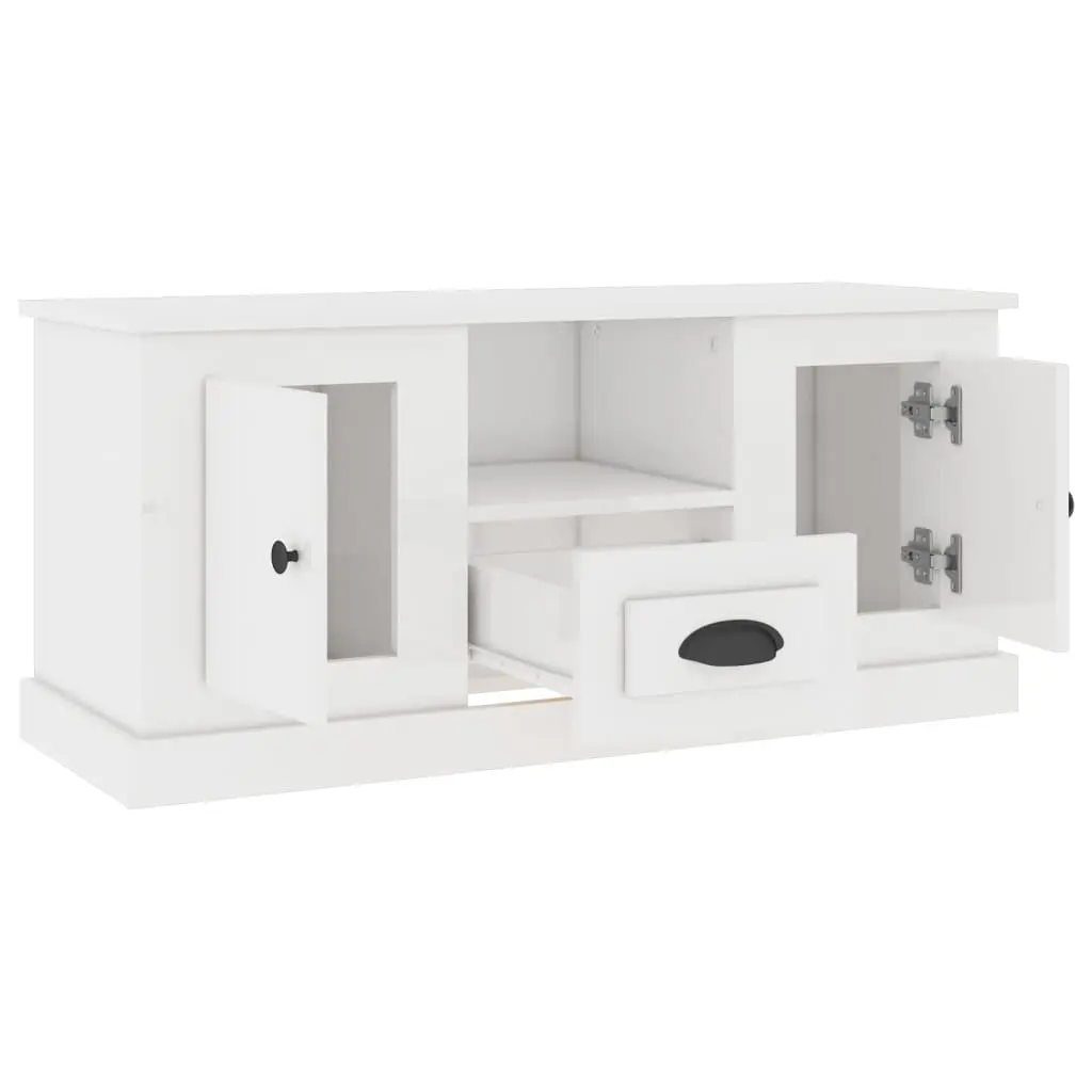 TV Cabinet High Gloss White Engineered Wood Modern Living Room 100 x 35.5 x 45 cm