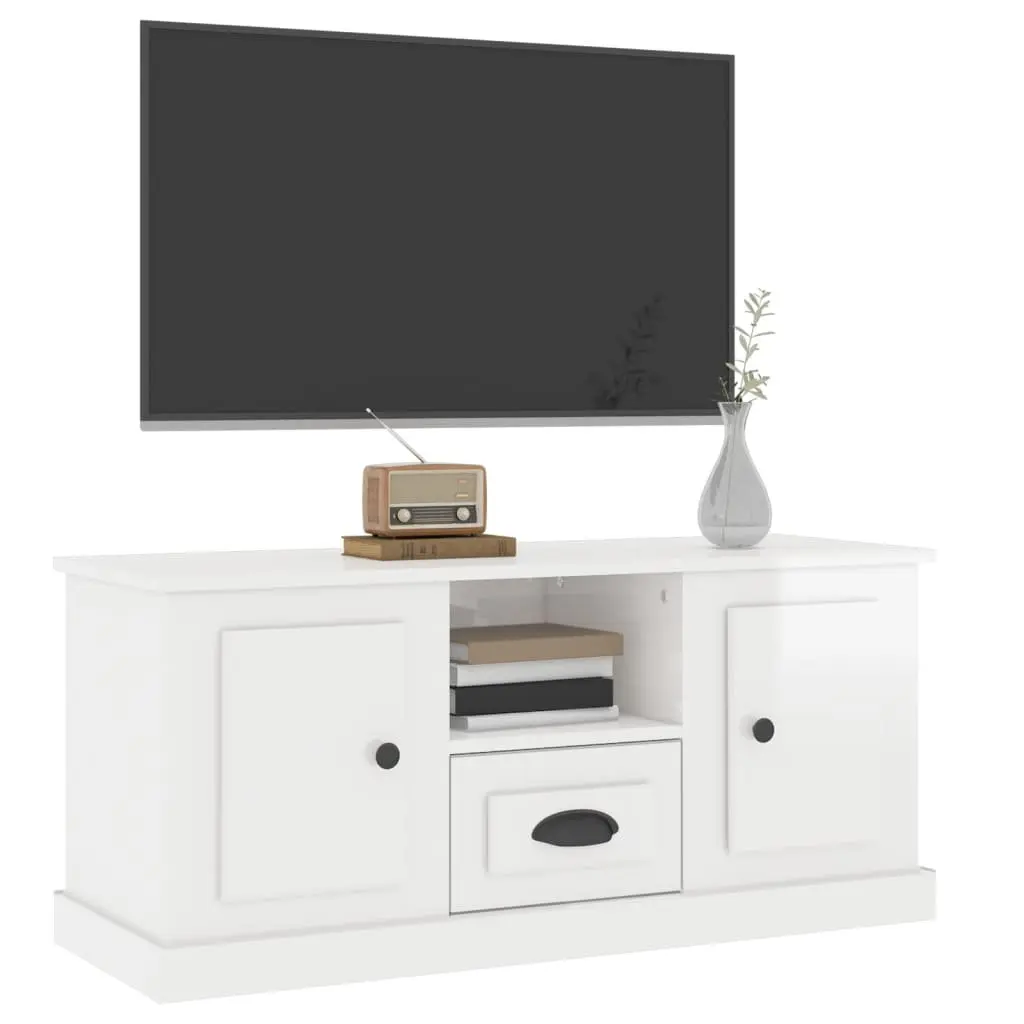 TV Cabinet High Gloss White Engineered Wood Modern Living Room 100 x 35.5 x 45 cm