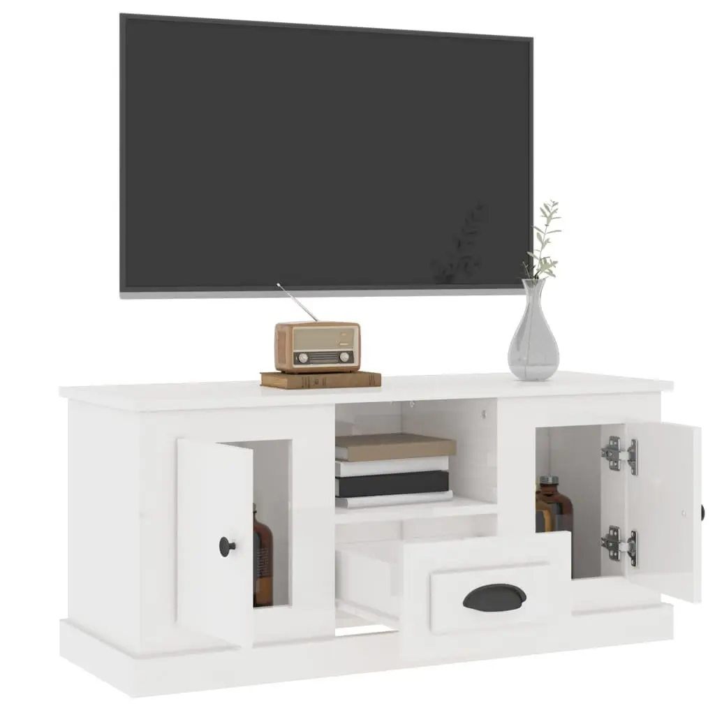 TV Cabinet High Gloss White Engineered Wood Modern Living Room 100 x 35.5 x 45 cm