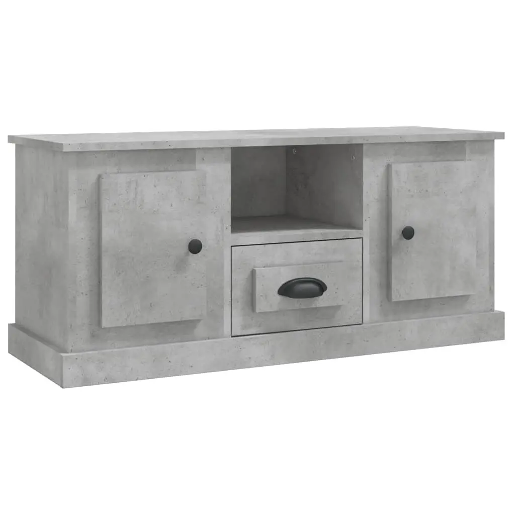 TV Cabinet Grey Engineered Wood Storage Unit with Shelves 100L x 35.5W x 45H cm