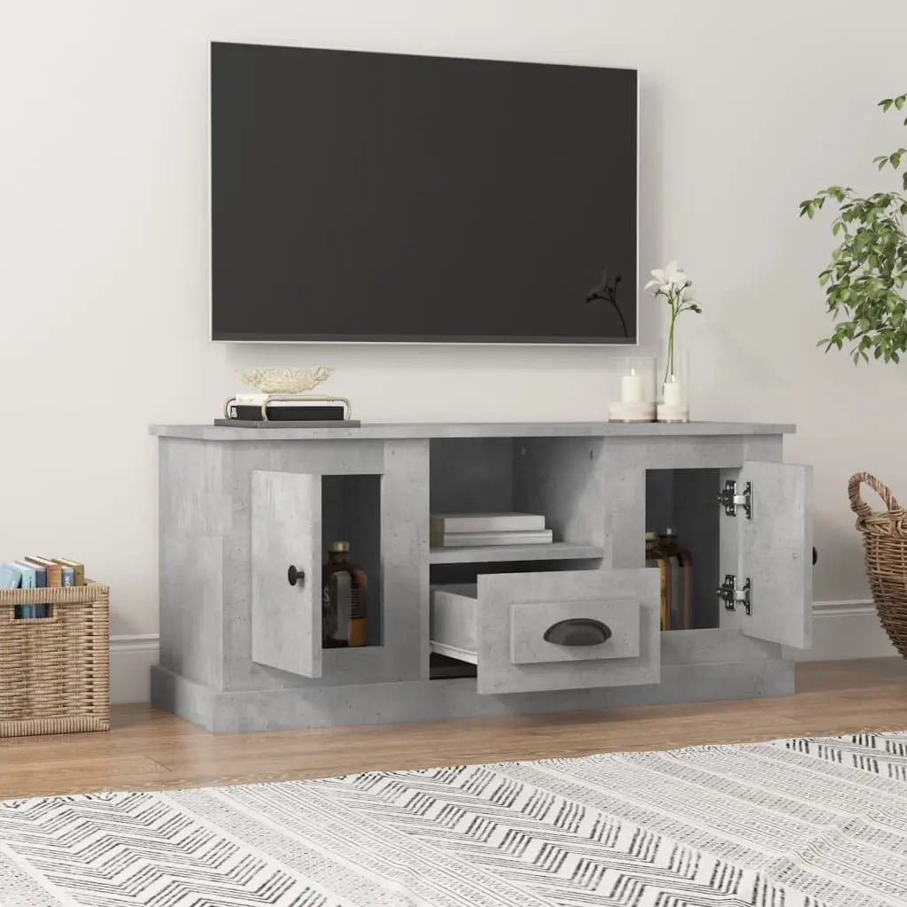 TV Cabinet Grey Engineered Wood Storage Unit with Shelves 100L x 35.5W x 45H cm