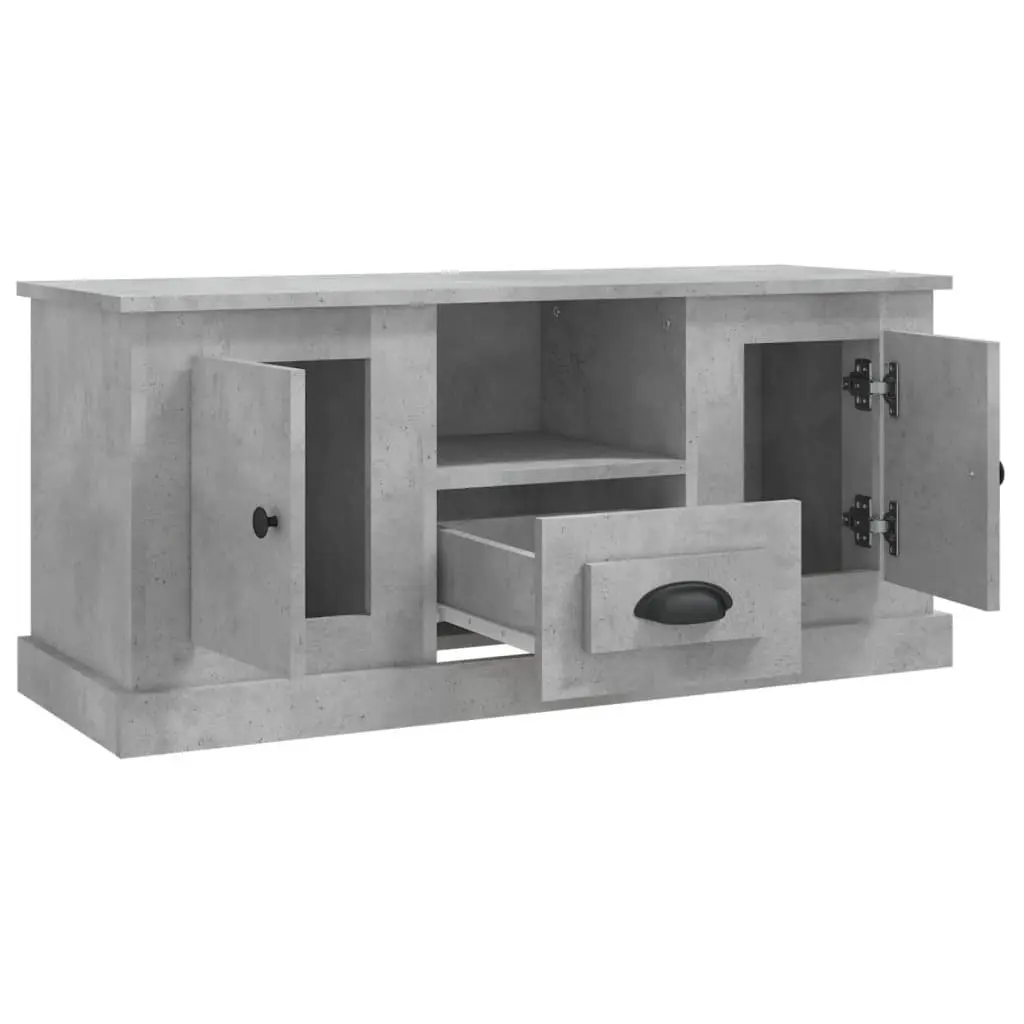 TV Cabinet Grey Engineered Wood Storage Unit with Shelves 100L x 35.5W x 45H cm