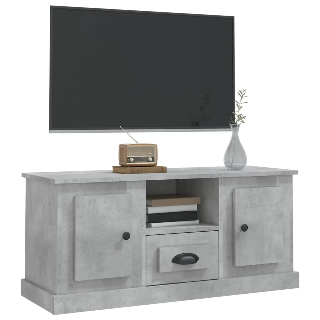 TV Cabinet Grey Engineered Wood Storage Unit with Shelves 100L x 35.5W x 45H cm