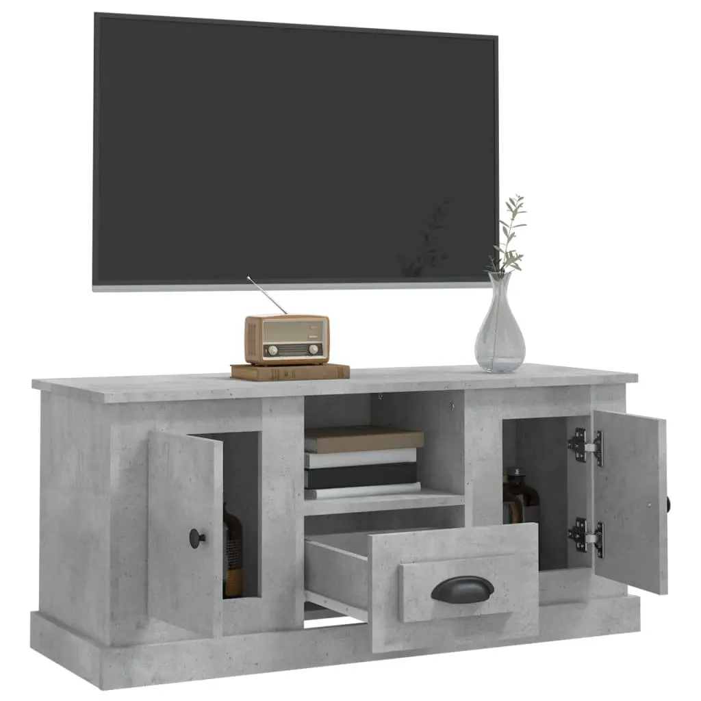 TV Cabinet Grey Engineered Wood Storage Unit with Shelves 100L x 35.5W x 45H cm