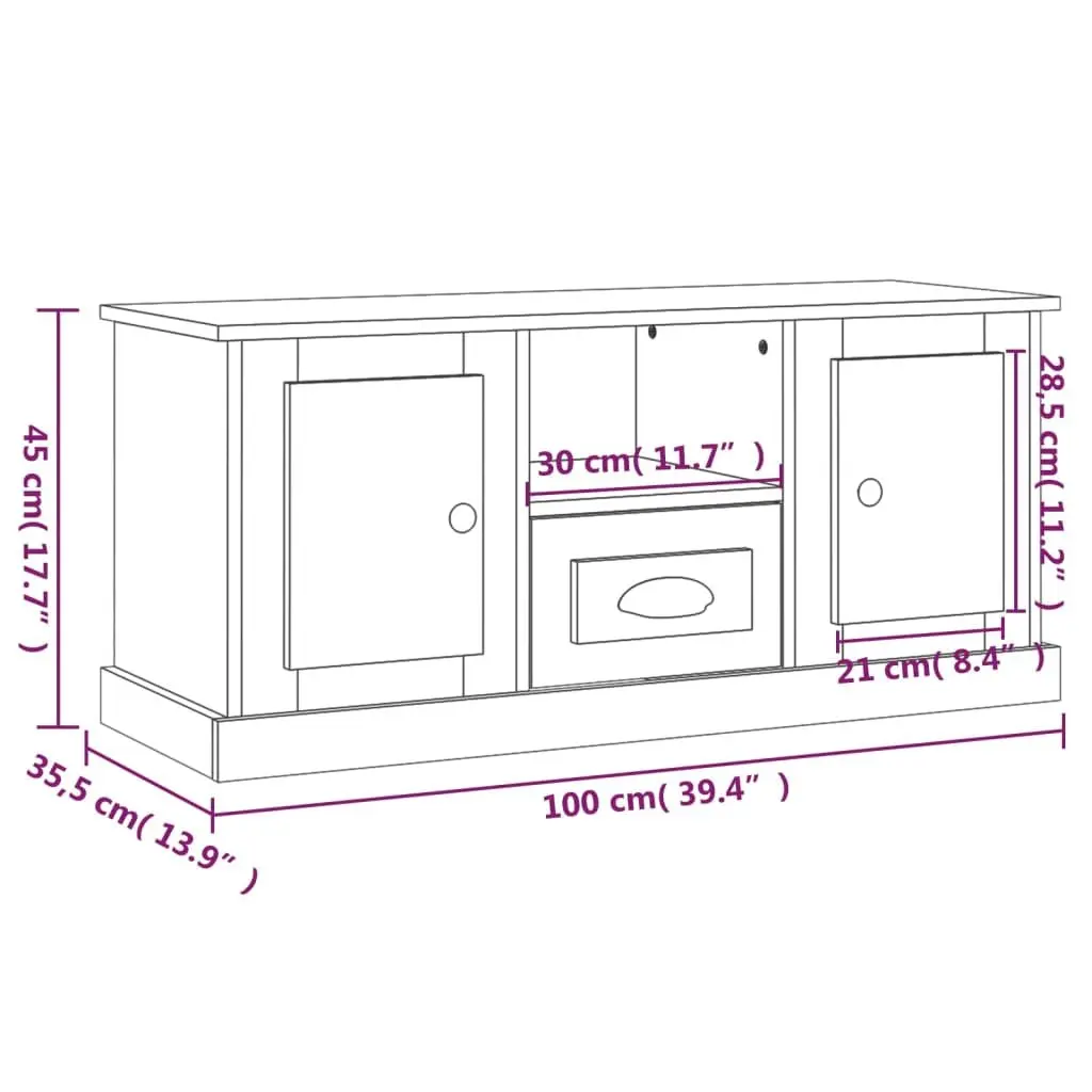 TV Cabinet Grey Engineered Wood Storage Unit with Shelves 100L x 35.5W x 45H cm