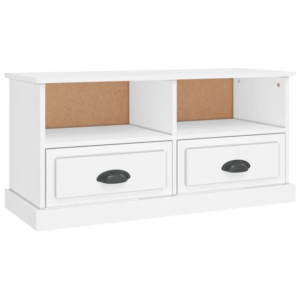 TV Cabinet White Engineered Wood Storage Unit with 2 Drawers and 2 Open Compartments 93 x 35.5 x 45 cm