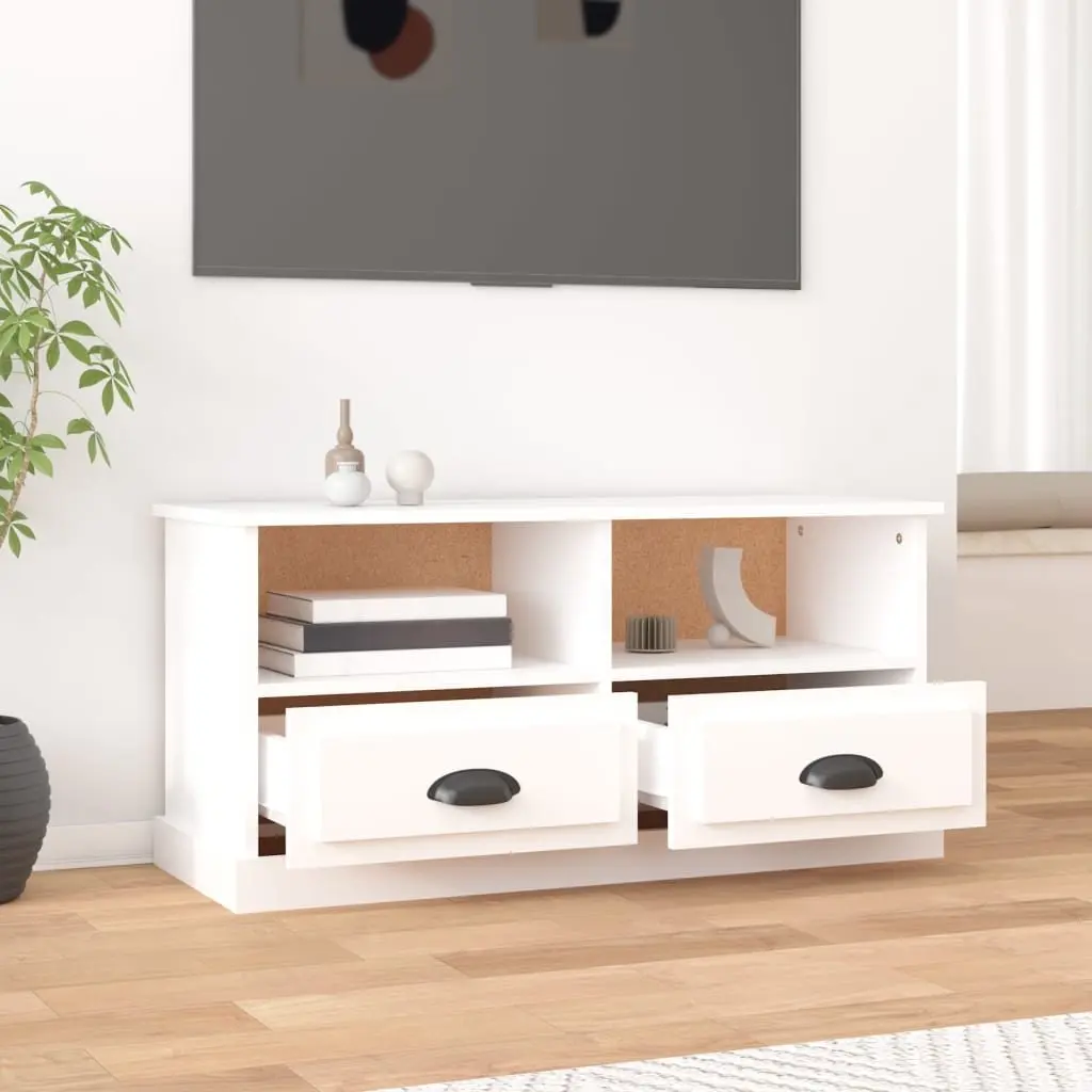 TV Cabinet White Engineered Wood Storage Unit with 2 Drawers and 2 Open Compartments 93 x 35.5 x 45 cm