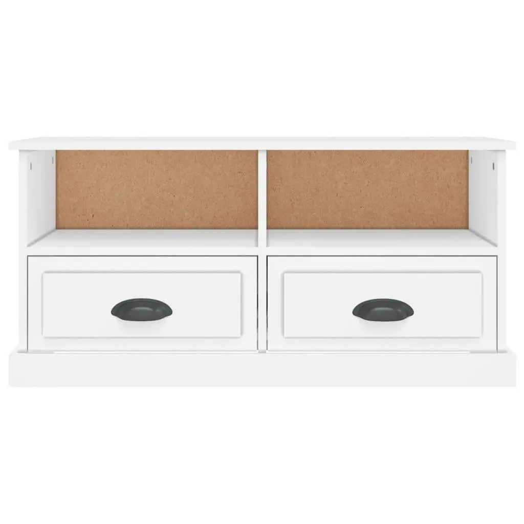 TV Cabinet White Engineered Wood Storage Unit with 2 Drawers and 2 Open Compartments 93 x 35.5 x 45 cm