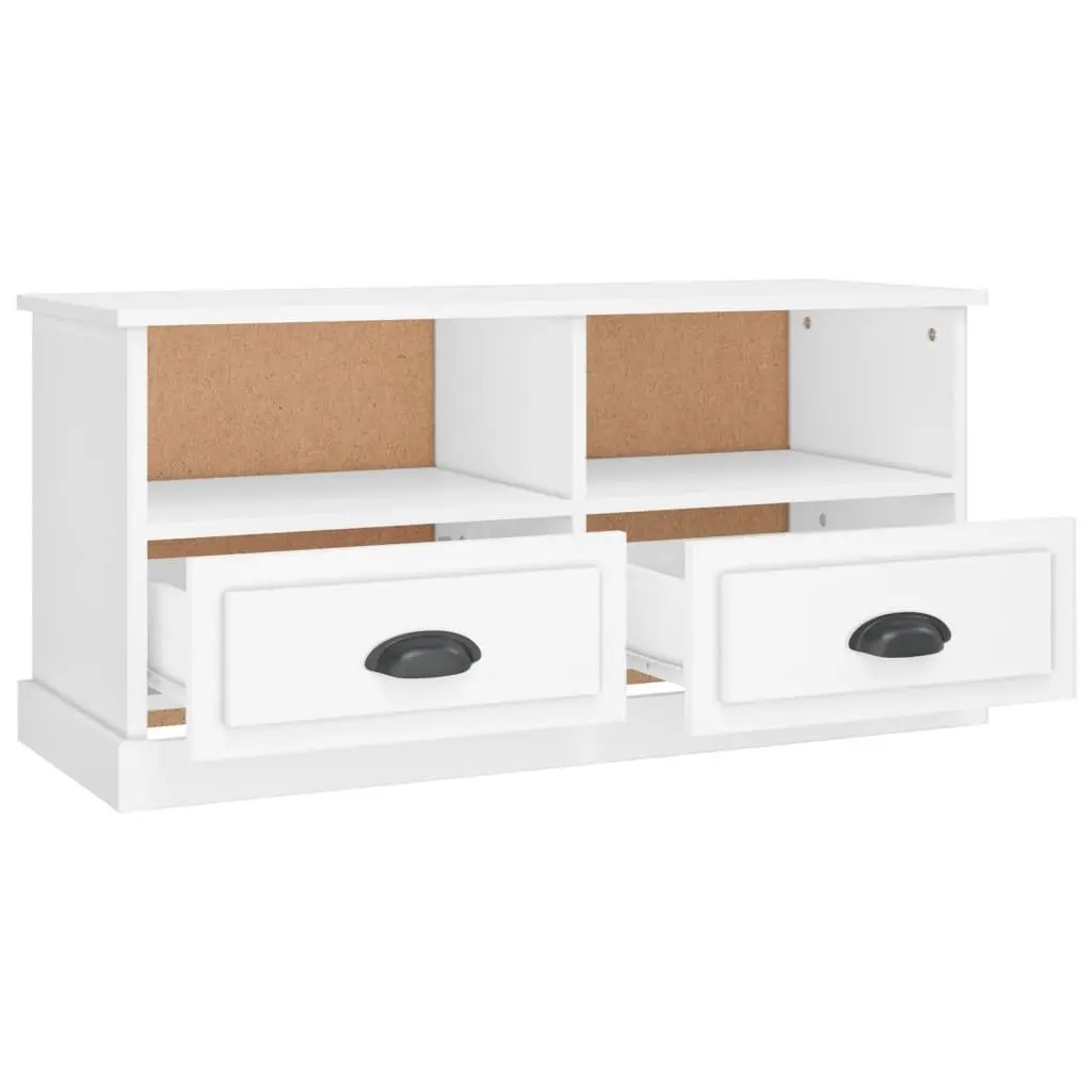 TV Cabinet White Engineered Wood Storage Unit with 2 Drawers and 2 Open Compartments 93 x 35.5 x 45 cm