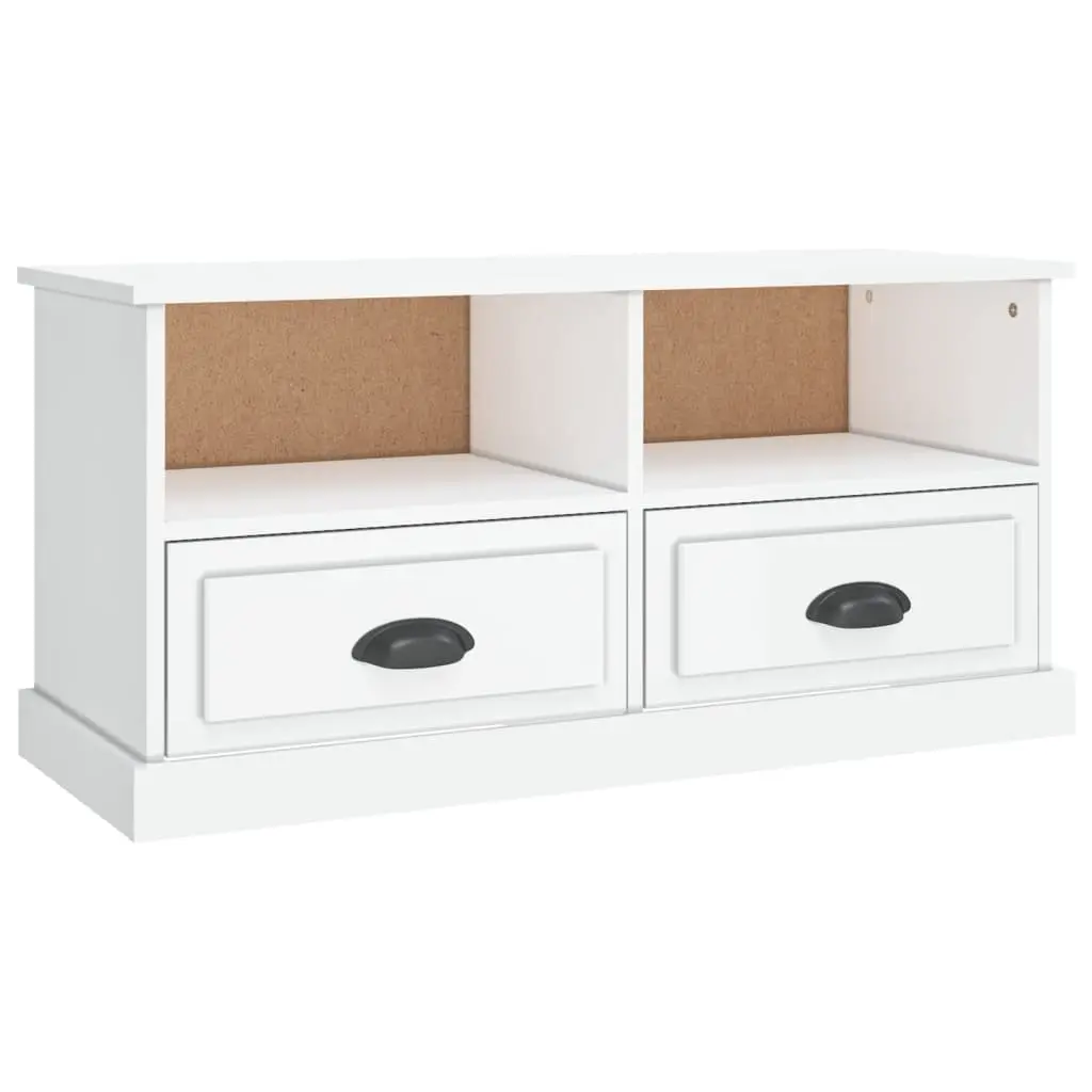 TV Cabinet White High Gloss Engineered Wood Storage Unit 93 x 35.5 x 45 cm
