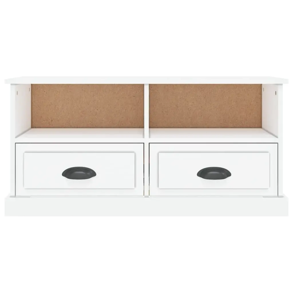 TV Cabinet White High Gloss Engineered Wood Storage Unit 93 x 35.5 x 45 cm