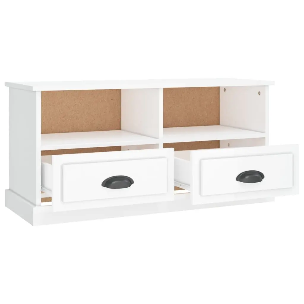 TV Cabinet White High Gloss Engineered Wood Storage Unit 93 x 35.5 x 45 cm