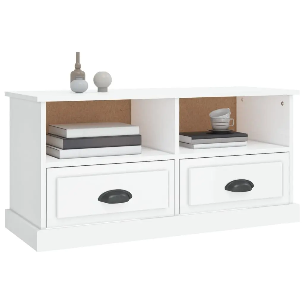 TV Cabinet White High Gloss Engineered Wood Storage Unit 93 x 35.5 x 45 cm