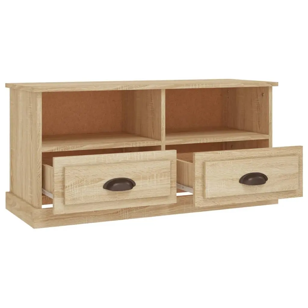 TV Cabinet Engineered Wood Sonoma Oak Brown Storage Unit with 2 Drawers and 2 Open Compartments