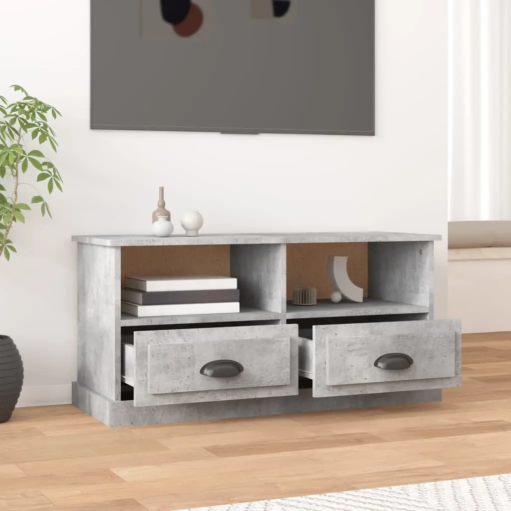 Grey Engineered Wood TV Stand with Open Storage and Drawers 93x35.5x45cm