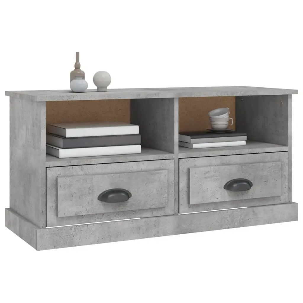 Grey Engineered Wood TV Stand with Open Storage and Drawers 93x35.5x45cm