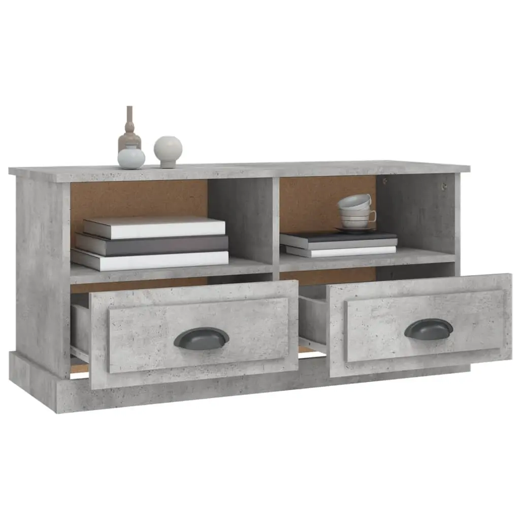 Grey Engineered Wood TV Stand with Open Storage and Drawers 93x35.5x45cm