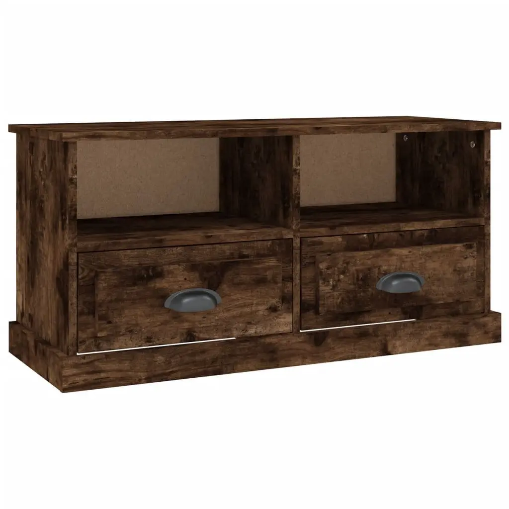 TV Cabinet Brown Engineered Wood Storage Unit 2 Drawers Open Compartments