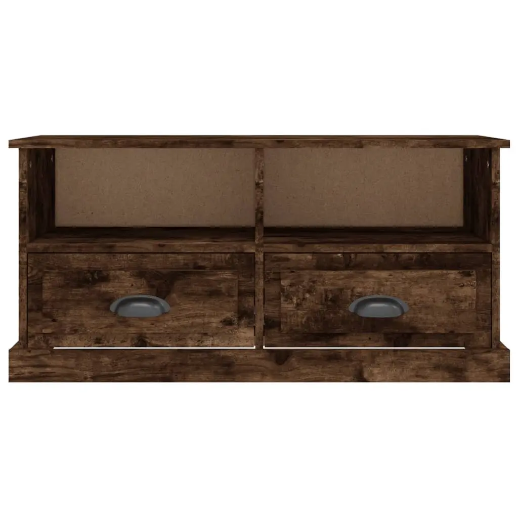 TV Cabinet Brown Engineered Wood Storage Unit 2 Drawers Open Compartments