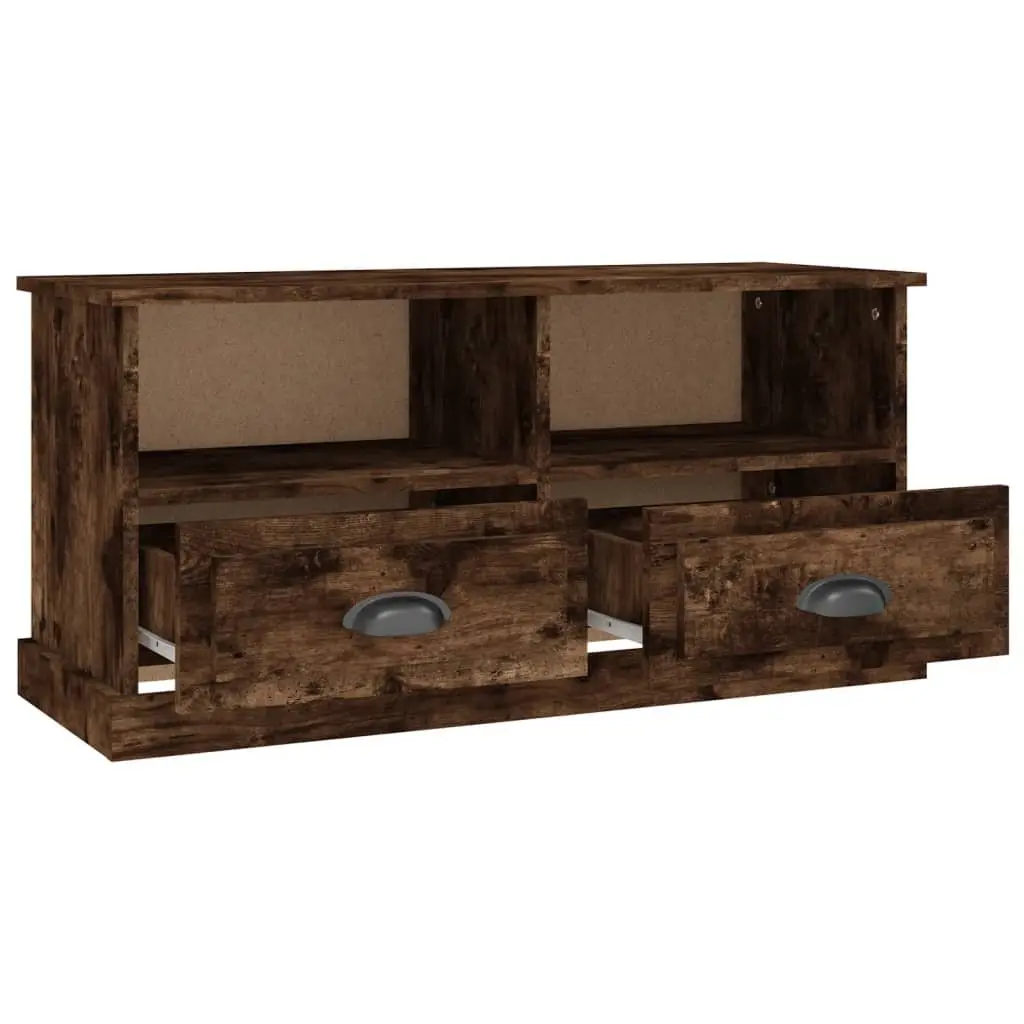 TV Cabinet Brown Engineered Wood Storage Unit 2 Drawers Open Compartments
