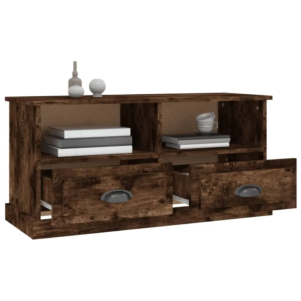 TV Cabinet Brown Engineered Wood Storage Unit 2 Drawers Open Compartments