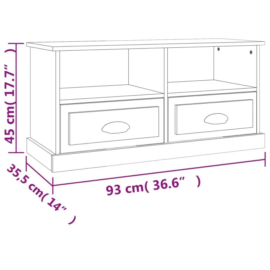 TV Cabinet Brown Engineered Wood Storage Unit 2 Drawers Open Compartments