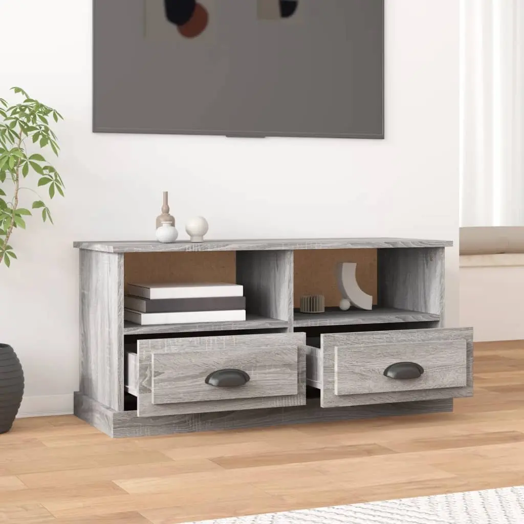TV Cabinet Grey Sonoma Wood Storage Unit with Drawers and Open Compartments 93 x 35.5 x 45 cm