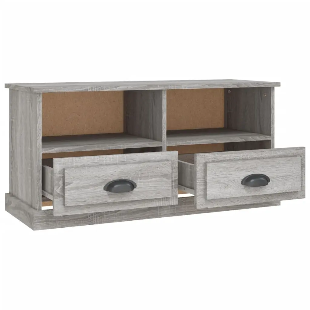 TV Cabinet Grey Sonoma Wood Storage Unit with Drawers and Open Compartments 93 x 35.5 x 45 cm