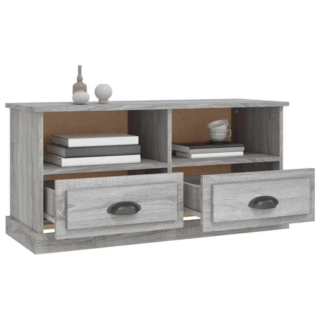 TV Cabinet Grey Sonoma Wood Storage Unit with Drawers and Open Compartments 93 x 35.5 x 45 cm