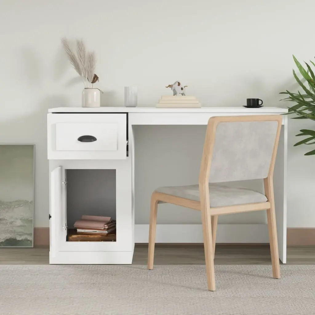 White Desk with Drawer Storage Compartment Study Office Workspace 115x50x75cm