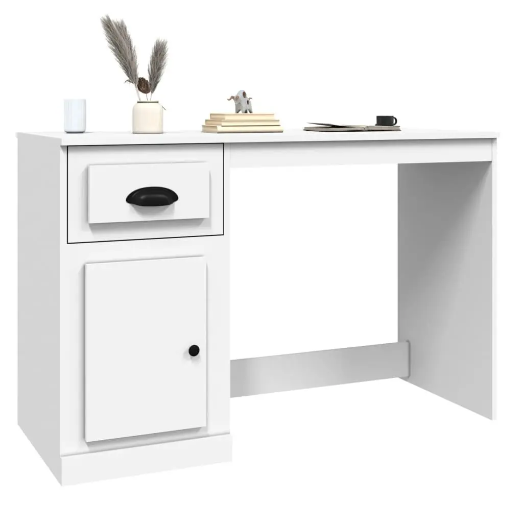 White Desk with Drawer Storage Compartment Study Office Workspace 115x50x75cm
