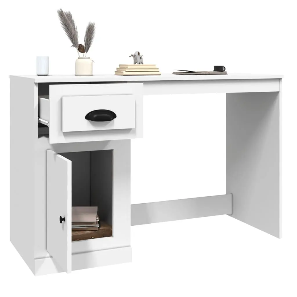 White Desk with Drawer Storage Compartment Study Office Workspace 115x50x75cm