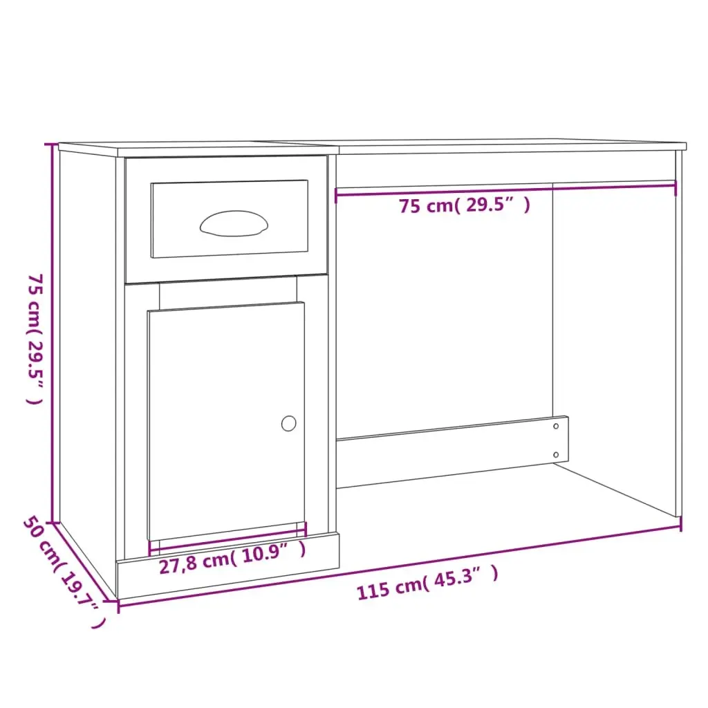 White Desk with Drawer Storage Compartment Study Office Workspace 115x50x75cm