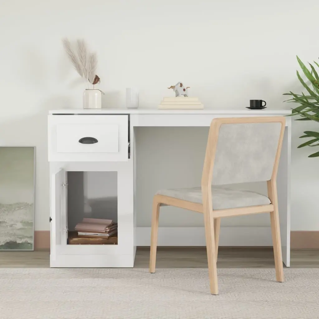 High Gloss Desk with Drawer Engineered Wood 115 x 50 x 75 cm