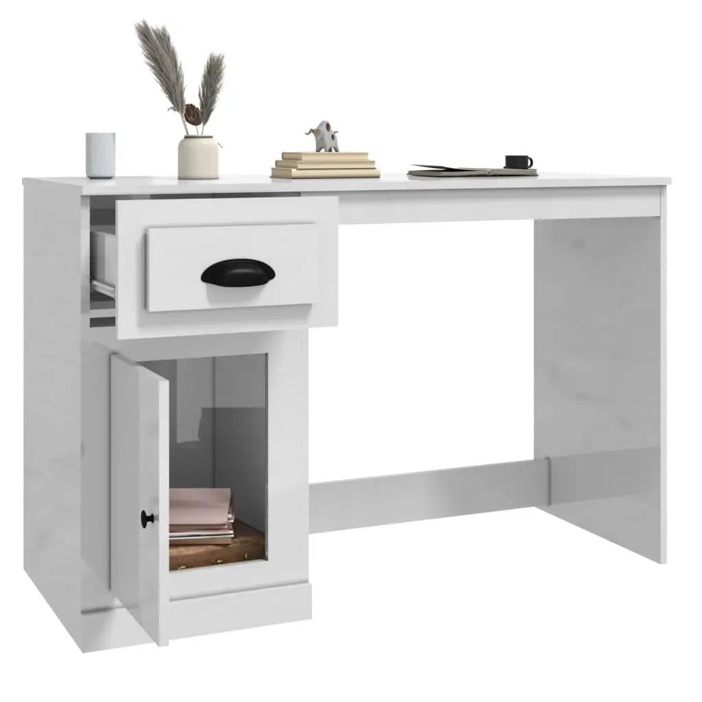 High Gloss Desk with Drawer Engineered Wood 115 x 50 x 75 cm