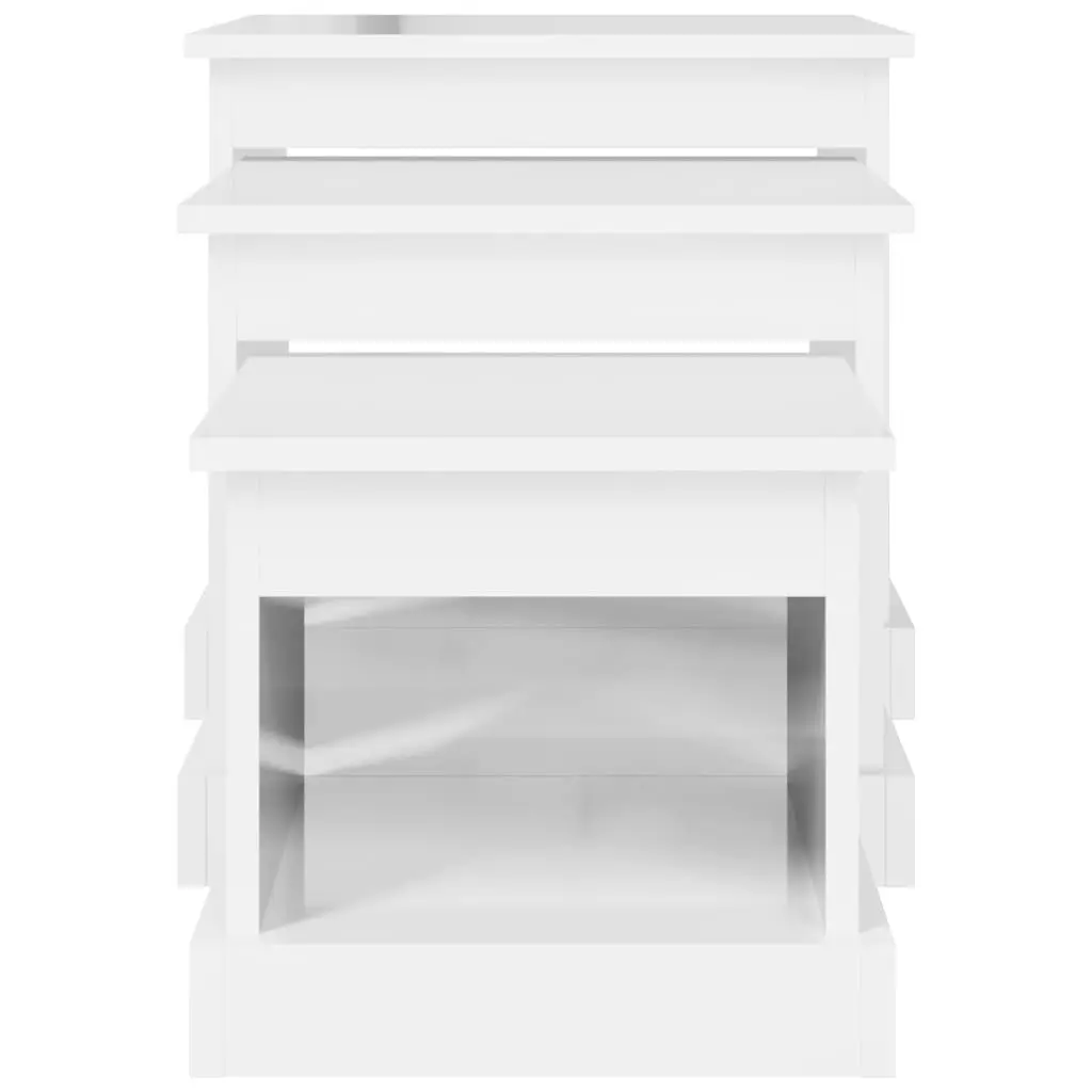 Coffee Table Set 3 Piece High Gloss White Engineered Wood Nesting Living Room