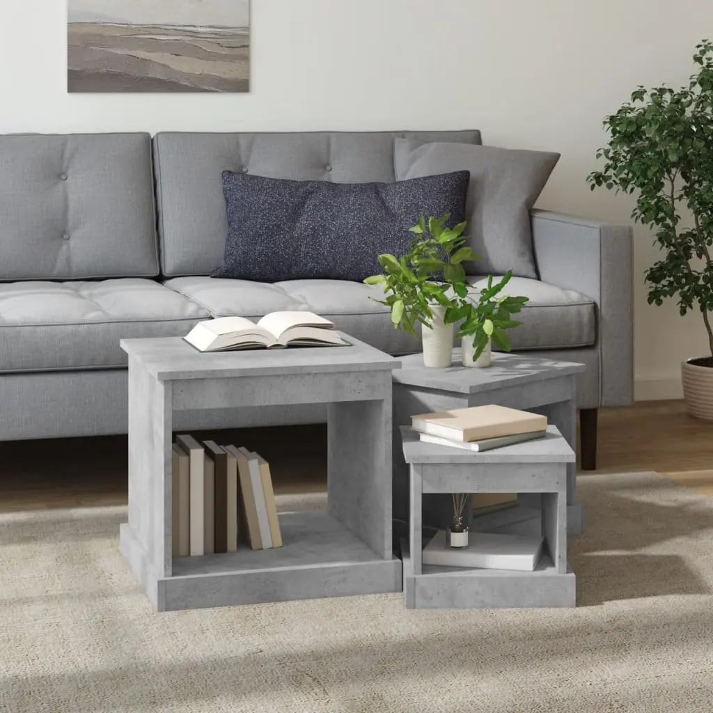 Coffee Table Set Grey Engineered Wood 3 Piece Nesting Tables