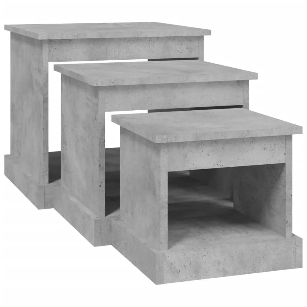 Coffee Table Set Grey Engineered Wood 3 Piece Nesting Tables