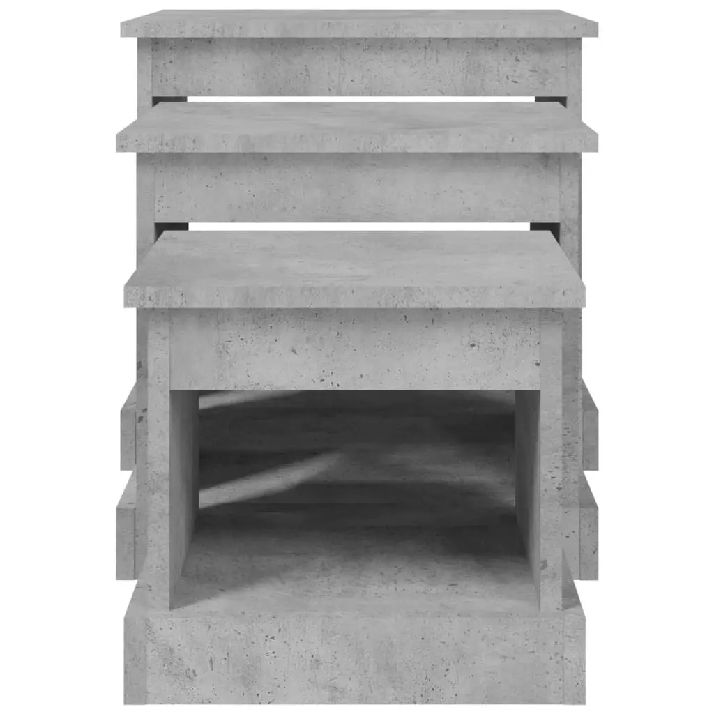 Coffee Table Set Grey Engineered Wood 3 Piece Nesting Tables