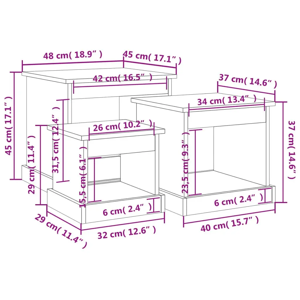 Coffee Table Set Grey Engineered Wood 3 Piece Nesting Tables
