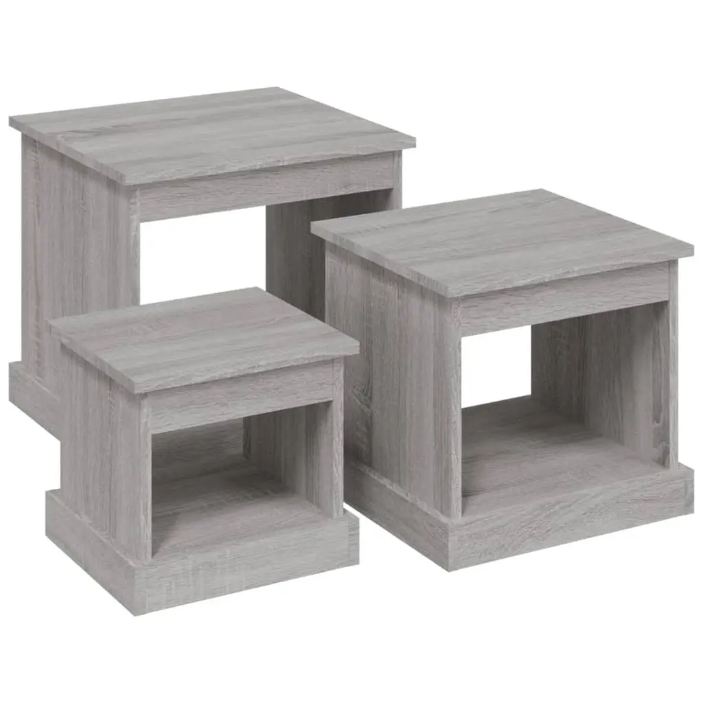 Coffee Table Set 3 Piece Grey Sonoma Engineered Wood Nesting Side Tables