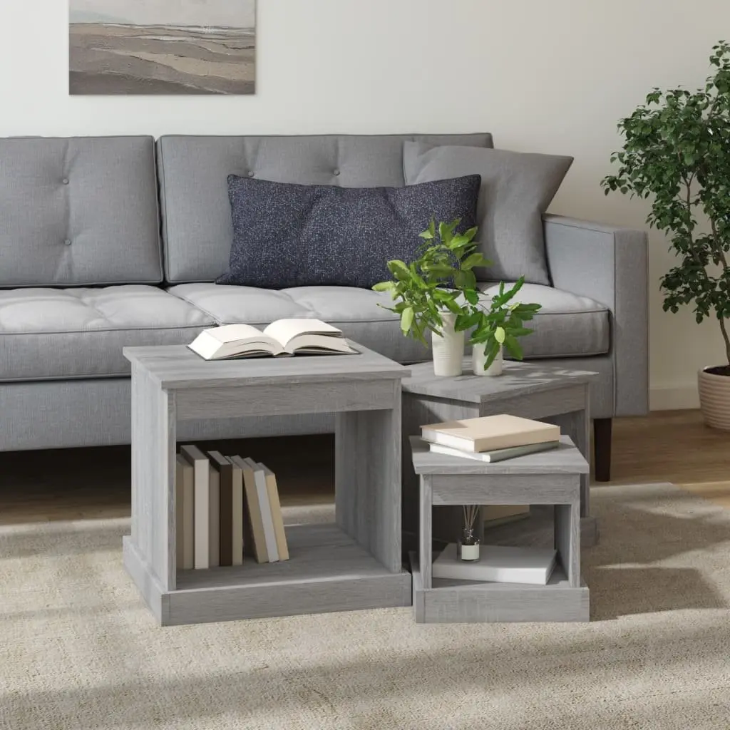 Coffee Table Set 3 Piece Grey Sonoma Engineered Wood Nesting Side Tables