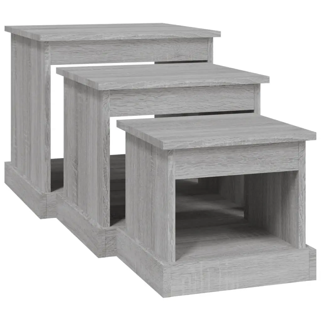 Coffee Table Set 3 Piece Grey Sonoma Engineered Wood Nesting Side Tables