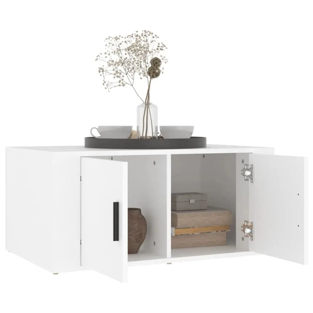 Coffee Table White 80x50x36cm with Storage Compartments Door Living Room