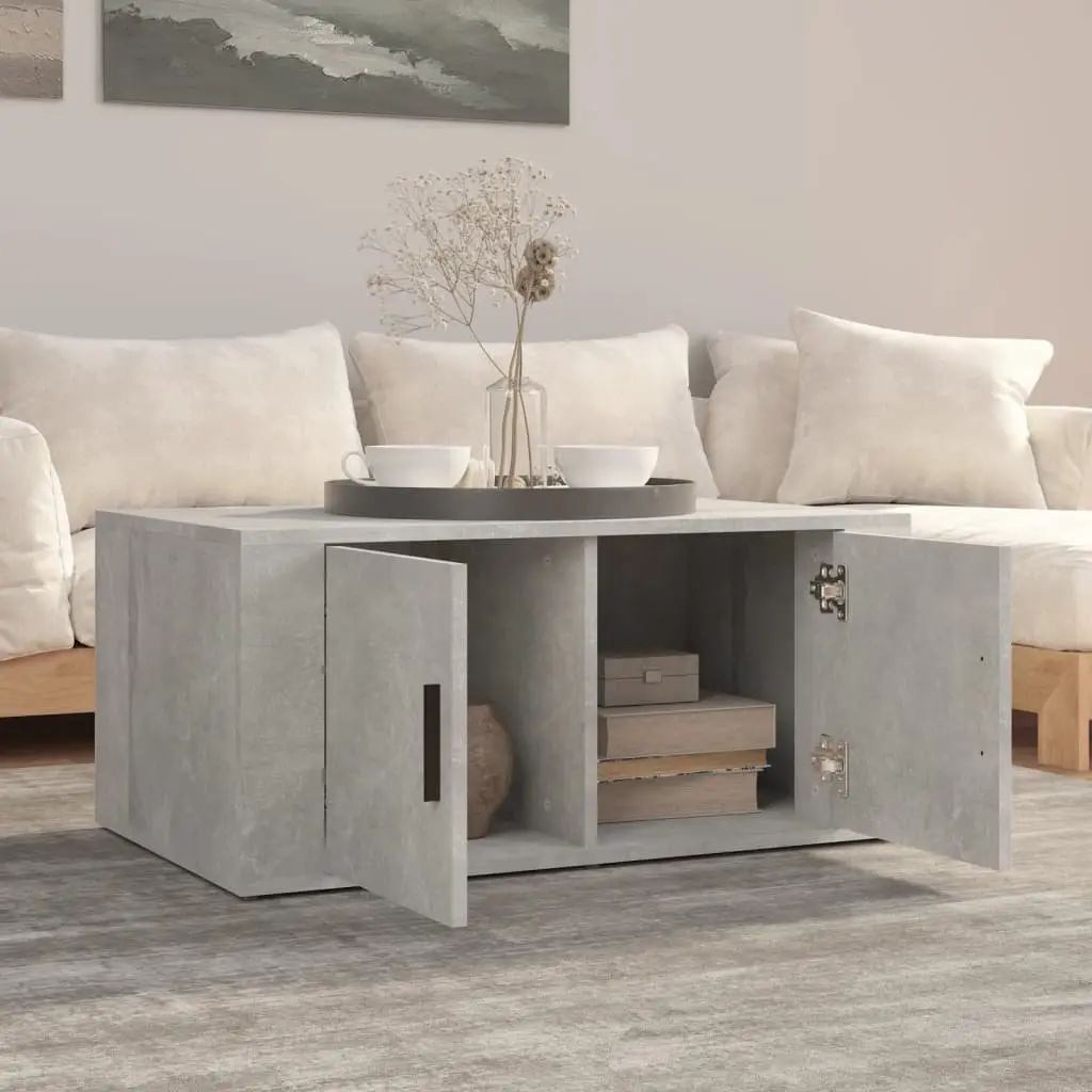 Coffee Table Grey Engineered Wood Storage Compartments 80W x 50D x 36H cm