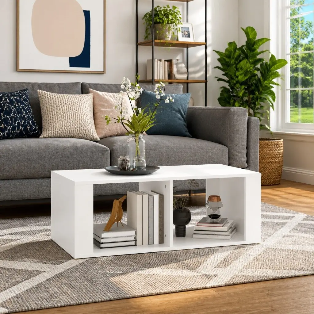 Coffee Table Modern White Engineered Wood 100x50x36cm